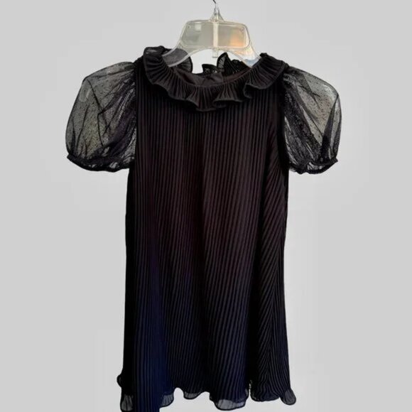 NWT Girls Pleated Puff Sleeve Black Dress, Size 7 - Picture 4 of 5